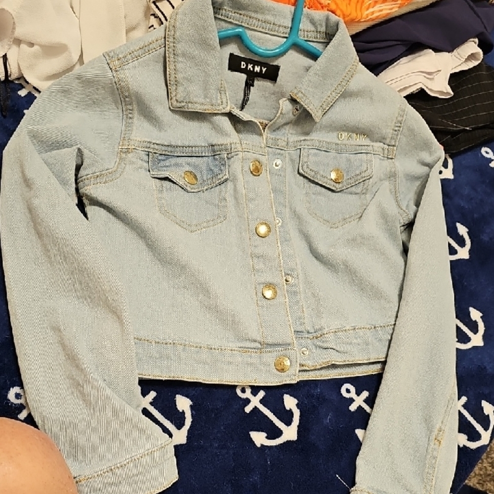 DKNY Kids Light Blue Jean Jacket with Gold Buttons Size 8